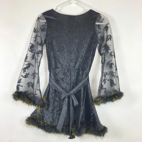 Childs Large Girls 2 Piece Black Adorable Witch Costume Dress Tights Halloween - Picture 6 of 7